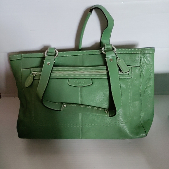 Coach C1053 F14684 Penelope Large Handbag Tote Green Pebble Leather Pockets RARE - Picture 3 of 13